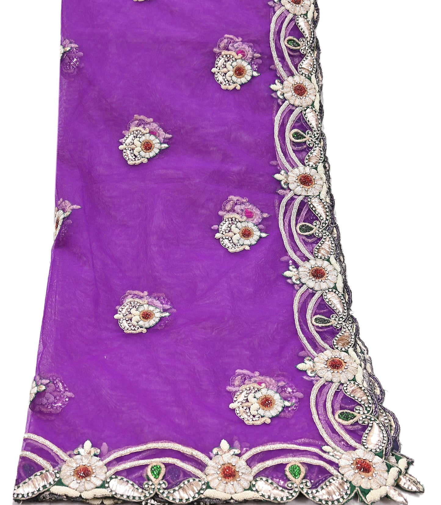 Indian Vintage Heavy Purple Dupatta Net Mesh Long Stole Hand Embroidered Scarf Purple Zardozi Zari Sequins Wedding Veil Hijab