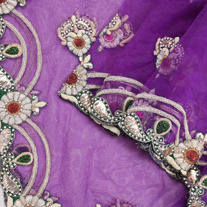Indian Vintage Heavy Purple Dupatta Net Mesh Long Stole Hand Embroidered Scarf Purple Zardozi Zari Sequins Wedding Veil Hijab