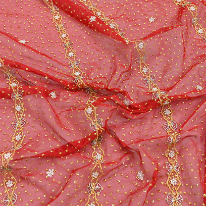 Indian Vintage Heavy Luxury Bridal Red Dupatta Net Mesh Long Stole Hand Embroidered Scarves Zardozi Dabka Wedding dupatta veil hijab