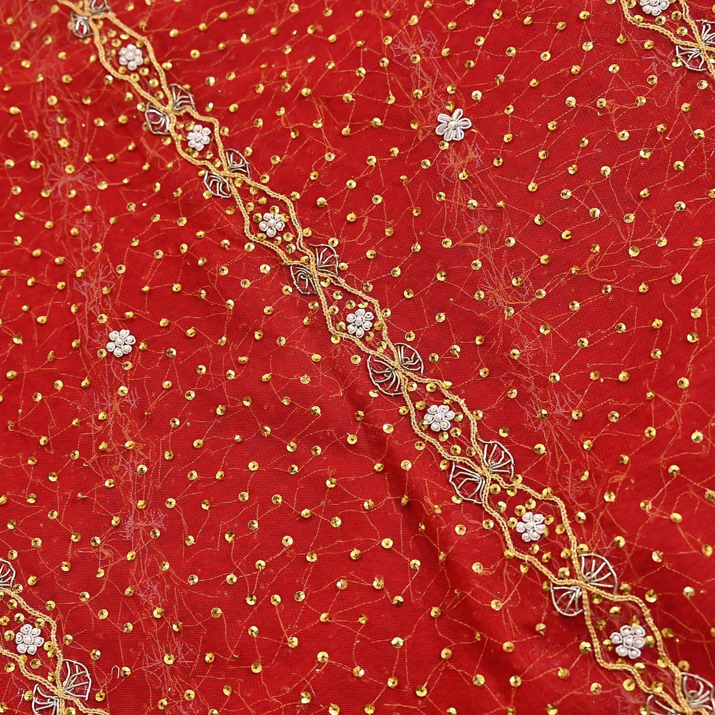 Indian Vintage Heavy Luxury Bridal Red Dupatta Net Mesh Long Stole Hand Embroidered Scarves Zardozi Dabka Wedding dupatta veil hijab