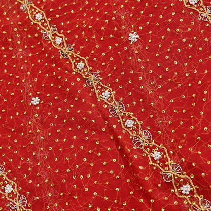 Indian Vintage Heavy Luxury Bridal Red Dupatta Net Mesh Long Stole Hand Embroidered Scarves Zardozi Dabka Wedding dupatta veil hijab