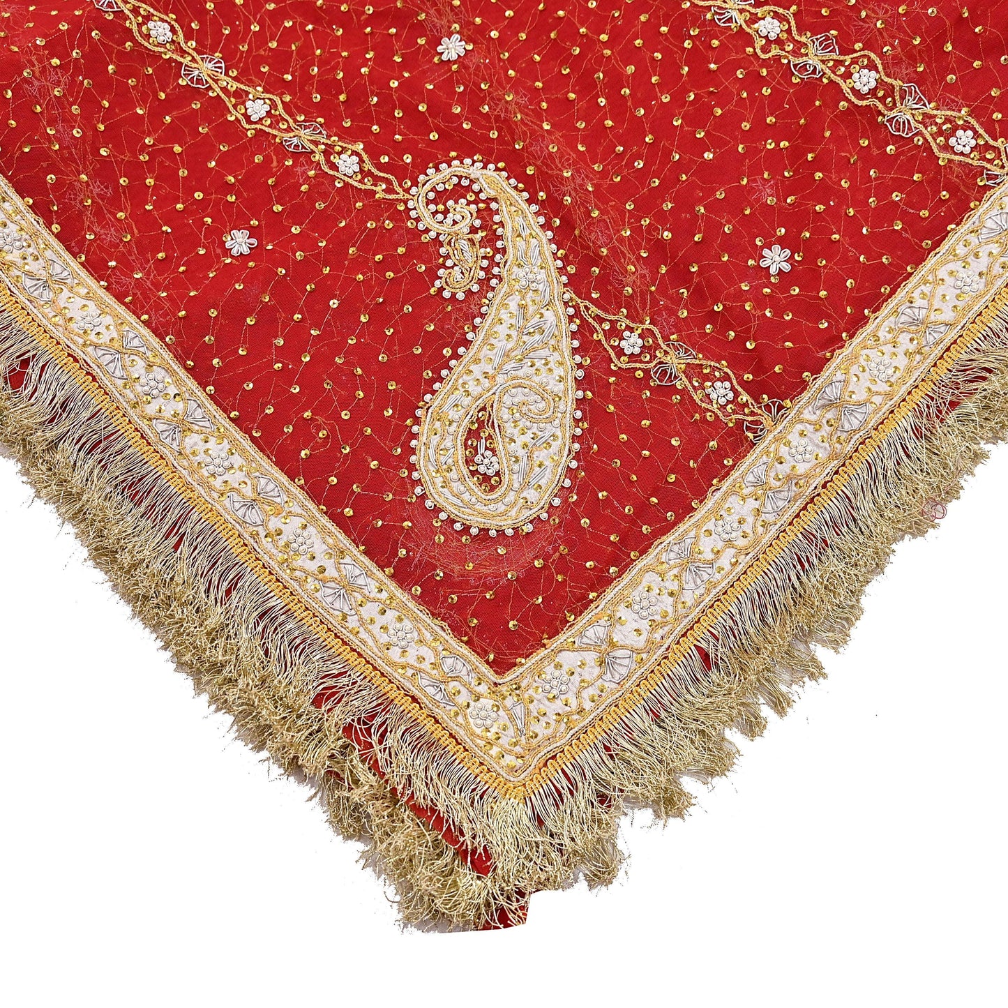 Indian Vintage Heavy Luxury Bridal Red Dupatta Net Mesh Long Stole Hand Embroidered Scarves Zardozi Dabka Wedding dupatta veil hijab