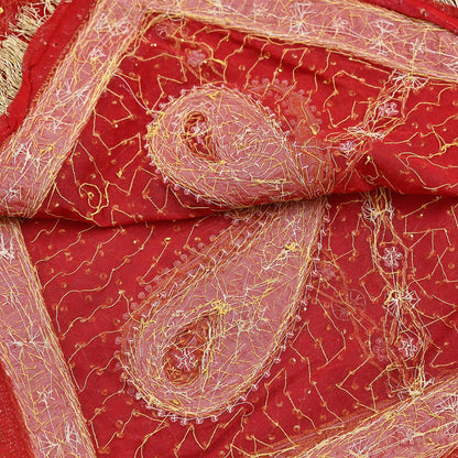 Indian Vintage Heavy Luxury Bridal Red Dupatta Net Mesh Long Stole Hand Embroidered Scarves Zardozi Dabka Wedding dupatta veil hijab