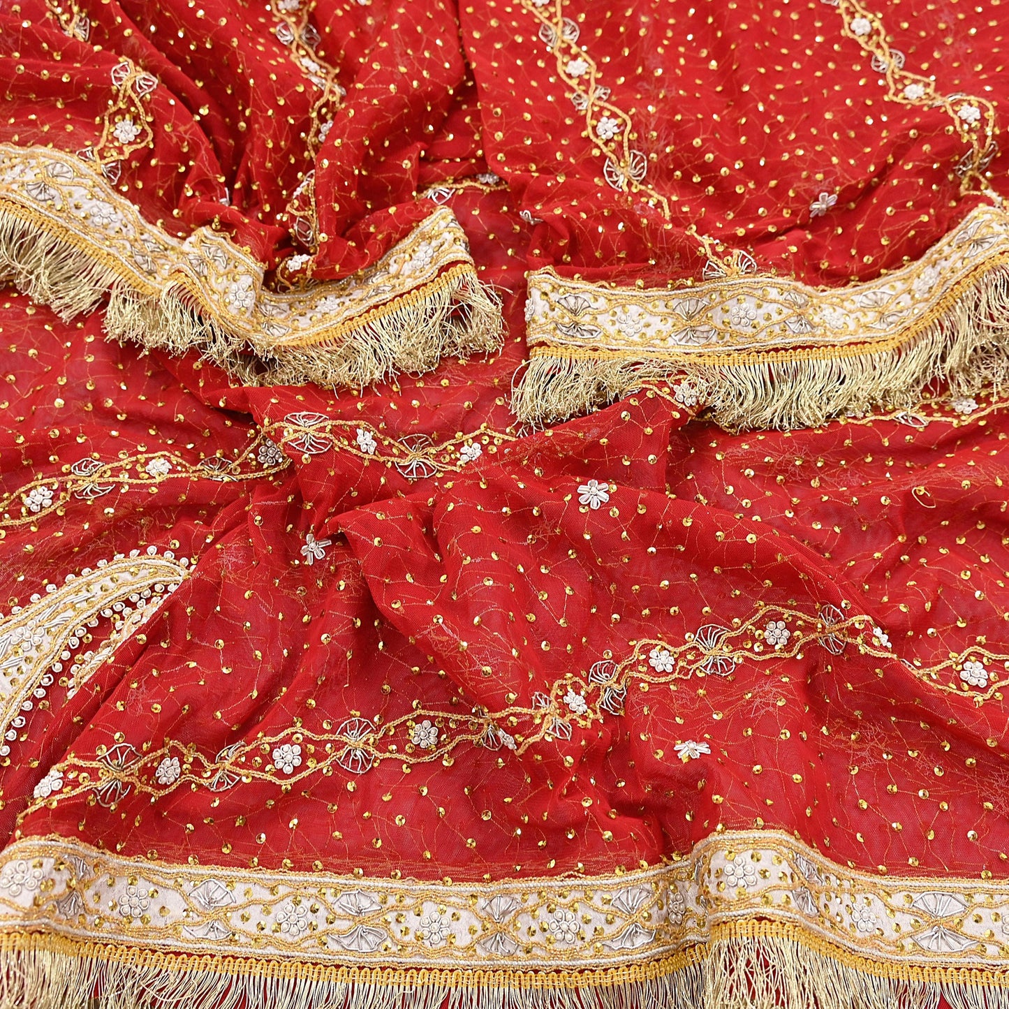 Indian Vintage Heavy Luxury Bridal Red Dupatta Net Mesh Long Stole Hand Embroidered Scarves Zardozi Dabka Wedding dupatta veil hijab