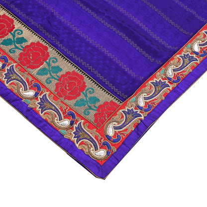 Indian Vintage Heavy Blue Sari  Hand Embroidered Saree 100% Pure Silk Craft Fabric 6yd Soft Wedding/Party Wear Blouse Fabric