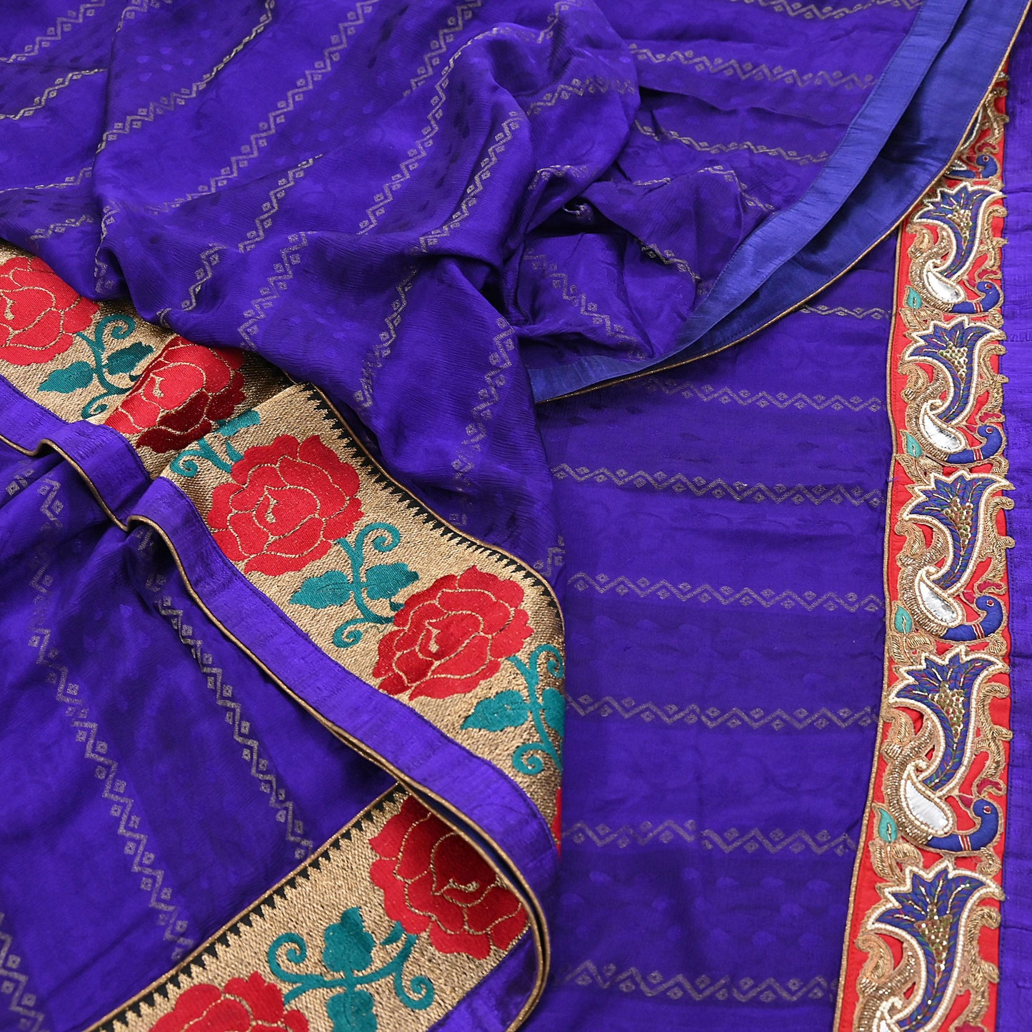 Indian Vintage Heavy Blue Sari  Hand Embroidered Saree 100% Pure Silk Craft Fabric 6yd Soft Wedding/Party Wear Blouse Fabric