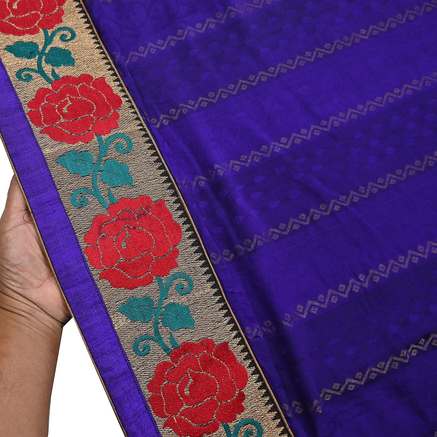 Indian Vintage Heavy Blue Sari  Hand Embroidered Saree 100% Pure Silk Craft Fabric 6yd Soft Wedding/Party Wear Blouse Fabric