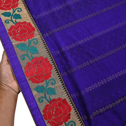 Indian Vintage Heavy Blue Sari  Hand Embroidered Saree 100% Pure Silk Craft Fabric 6yd Soft Wedding/Party Wear Blouse Fabric