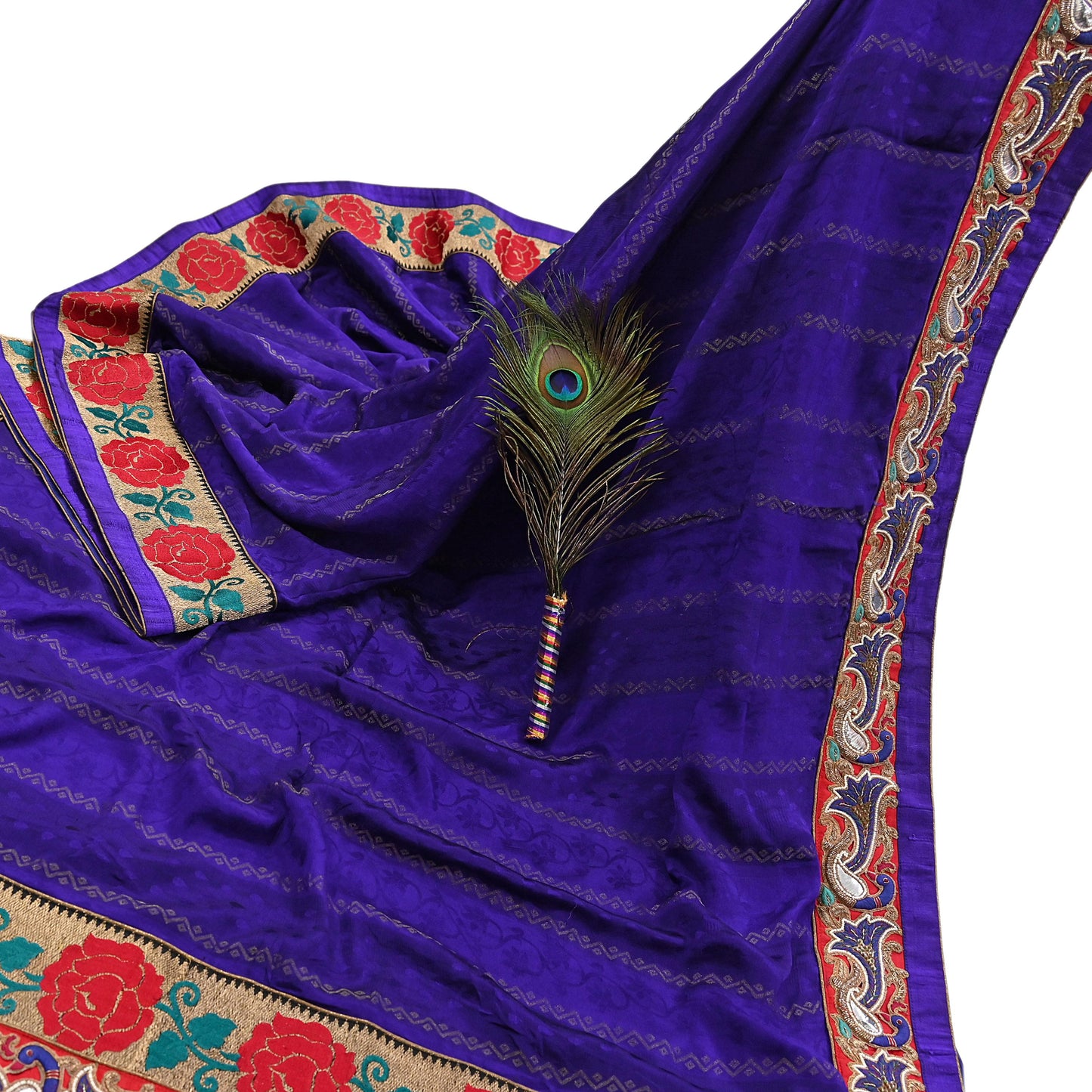 Indian Vintage Heavy Blue Sari  Hand Embroidered Saree 100% Pure Silk Craft Fabric 6yd Soft Wedding/Party Wear Blouse Fabric
