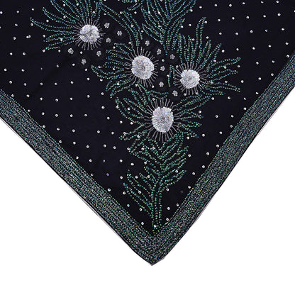 Indian Vintage Heavy Sarees Black Pure Georgette Silk Hand Embroidered Sari Fabric 5Yd Sewing Ethnic Sequins Wedding sarees Dress making