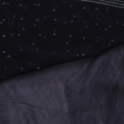 Indian Vintage Heavy Sarees Black Pure Georgette Silk Hand Embroidered Sari Fabric 5Yd Sewing Ethnic Sequins Wedding sarees Dress making