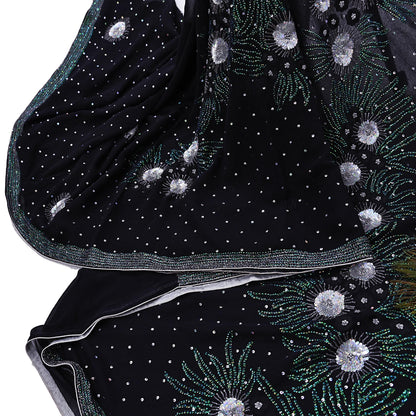 Indian Vintage Heavy Sarees Black Pure Georgette Silk Hand Embroidered Sari Fabric 5Yd Sewing Ethnic Sequins Wedding sarees Dress making