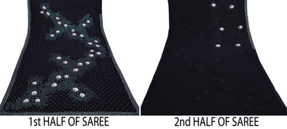 Indian Vintage Heavy Sarees Black Pure Georgette Silk Hand Embroidered Sari Fabric 5Yd Sewing Ethnic Sequins Wedding sarees Dress making