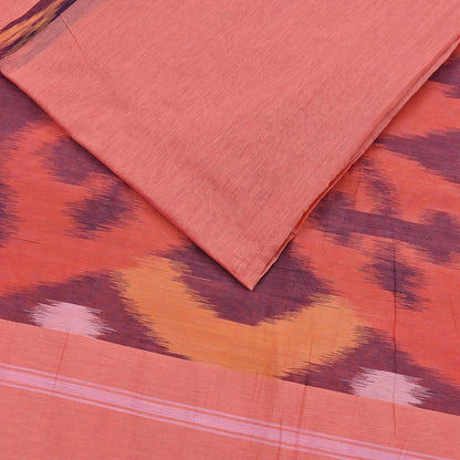 Indian Vintage Peach Saree Artificial Silk Pochampally Hand Woven Ikat Sari Craft Fabric 5Yd Ethnic Zari Border Dress making Fringes