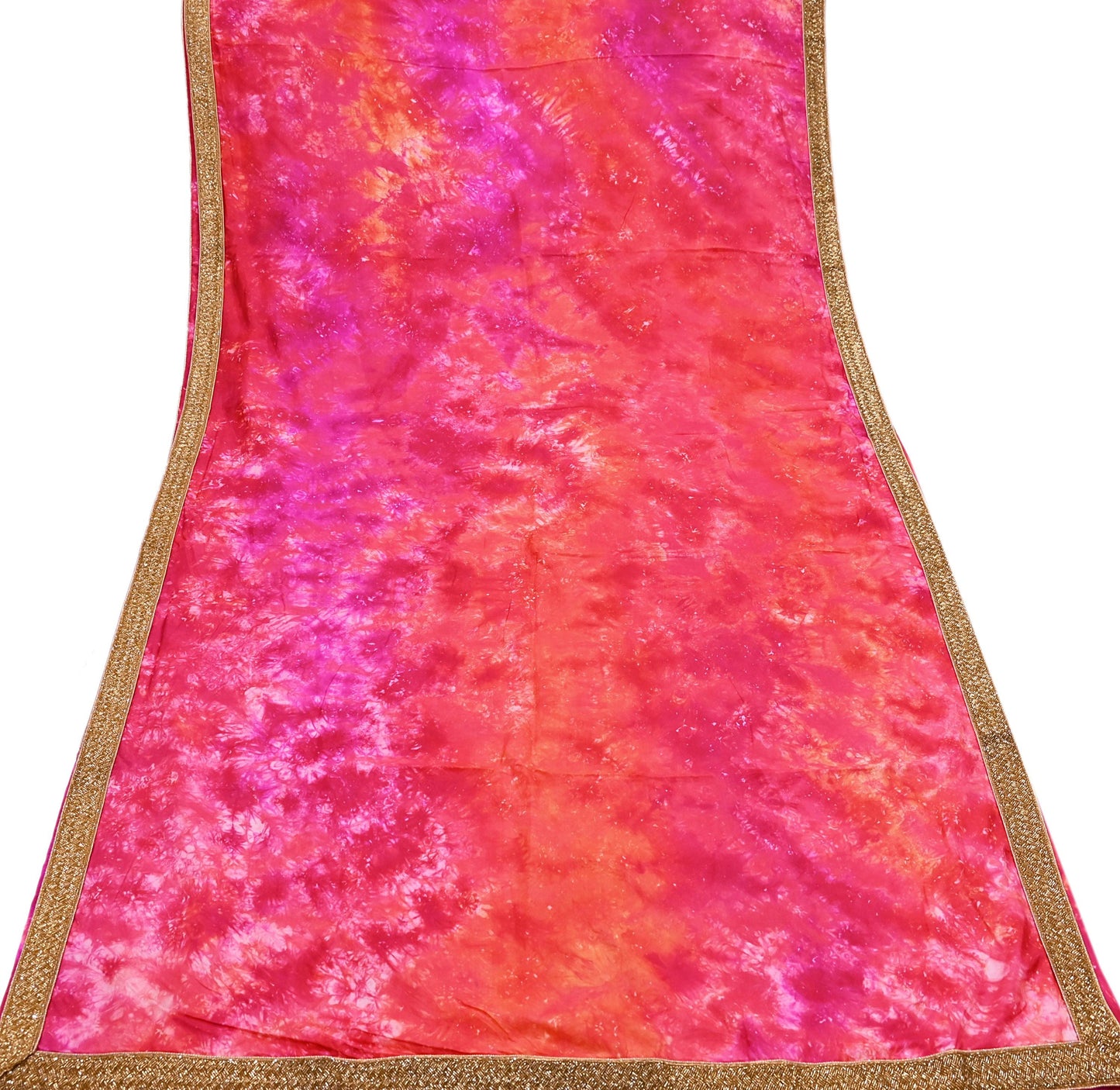 Rare Vintage Orange & Pink Pure Silk Saree Hand Embroidered Tie dye Fabric 5.5 Yards Sari Bollywood Party Wear Ethnic Designer Saree