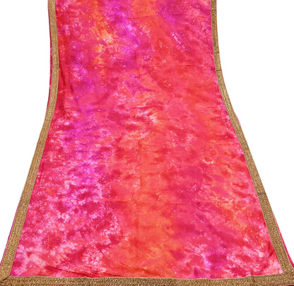 Rare Vintage Orange & Pink Pure Silk Saree Hand Embroidered Tie dye Fabric 5.5 Yards Sari Bollywood Party Wear Ethnic Designer Saree