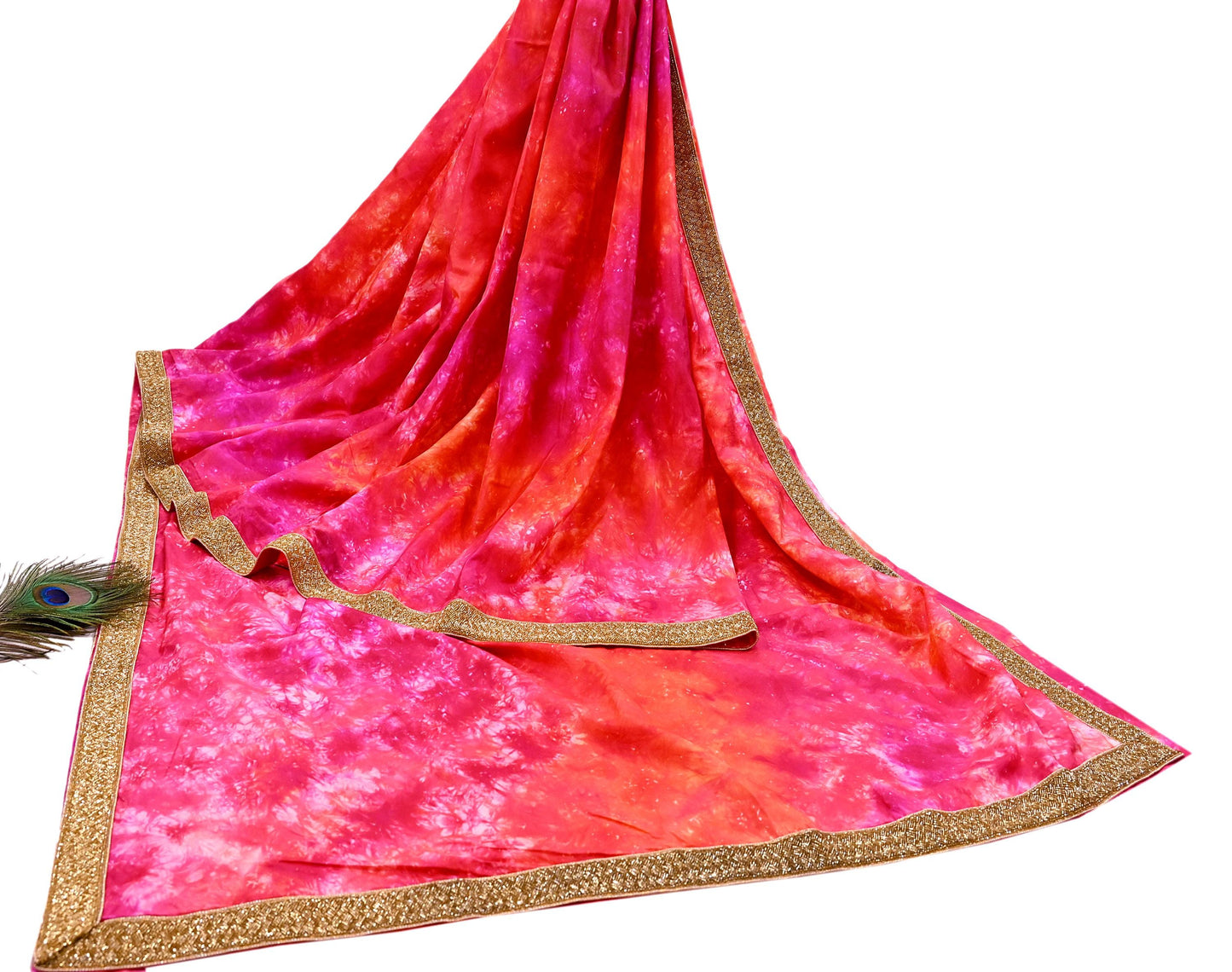 Rare Vintage Orange & Pink Pure Silk Saree Hand Embroidered Tie dye Fabric 5.5 Yards Sari Bollywood Party Wear Ethnic Designer Saree