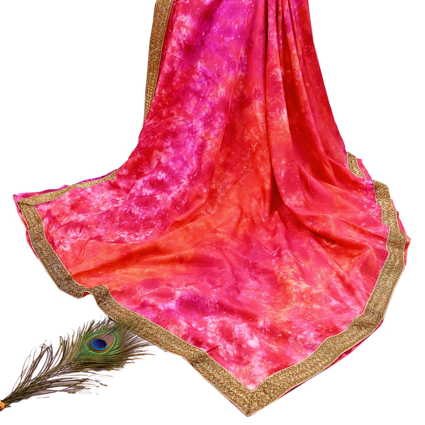 Rare Vintage Orange & Pink Pure Silk Saree Hand Embroidered Tie dye Fabric 5.5 Yards Sari Bollywood Party Wear Ethnic Designer Saree