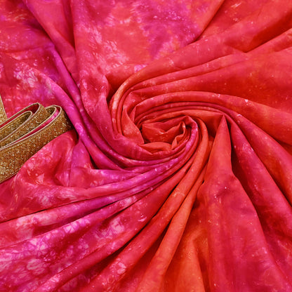 Rare Vintage Orange & Pink Pure Silk Saree Hand Embroidered Tie dye Fabric 5.5 Yards Sari Bollywood Party Wear Ethnic Designer Saree