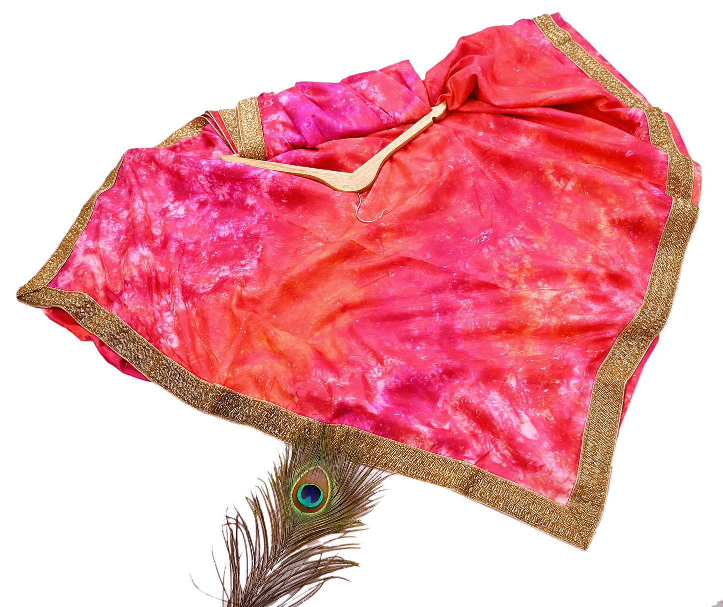 Rare Vintage Orange & Pink Pure Silk Saree Hand Embroidered Tie dye Fabric 5.5 Yards Sari Bollywood Party Wear Ethnic Designer Saree