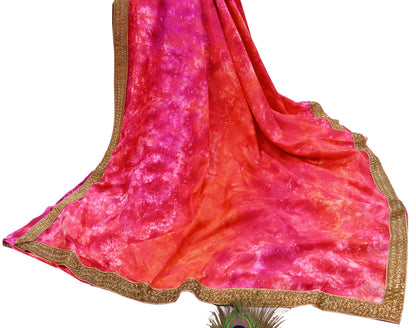 Rare Vintage Orange & Pink Pure Silk Saree Hand Embroidered Tie dye Fabric 5.5 Yards Sari Bollywood Party Wear Ethnic Designer Saree