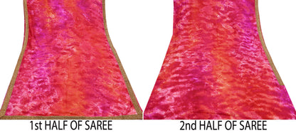 Rare Vintage Orange & Pink Pure Silk Saree Hand Embroidered Tie dye Fabric 5.5 Yards Sari Bollywood Party Wear Ethnic Designer Saree