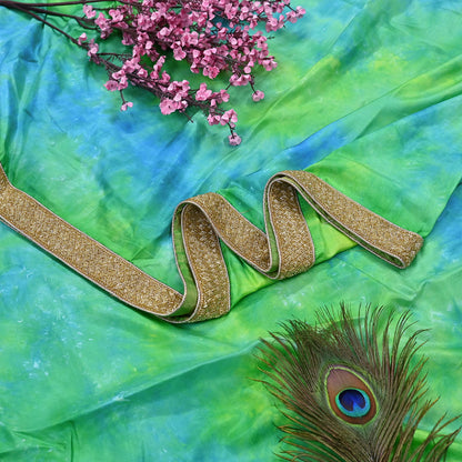 Rare Vintage Green & Blue Pure Silk Saree Hand Embroidered Tie dye Fabric 6 Yards Sari Bollywood Party Wear Ethnic Designer Saree