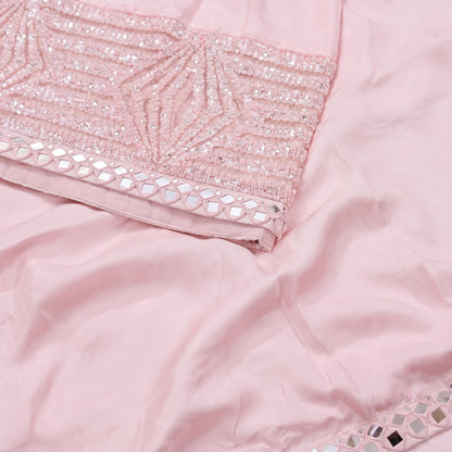 Rare Vintage Light Pink Pure Silk Saree Hand Beaded Abu Jani Designer Sari 5.5 Yards Bollywood Party Wear Ethnic