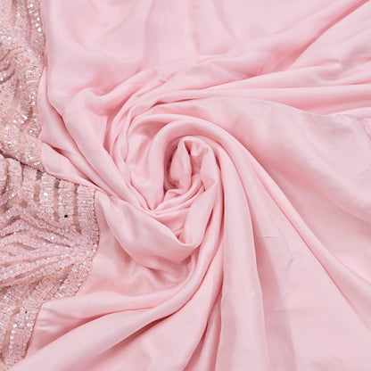 Rare Vintage Light Pink Pure Silk Saree Hand Beaded Abu Jani Designer Sari 5.5 Yards Bollywood Party Wear Ethnic