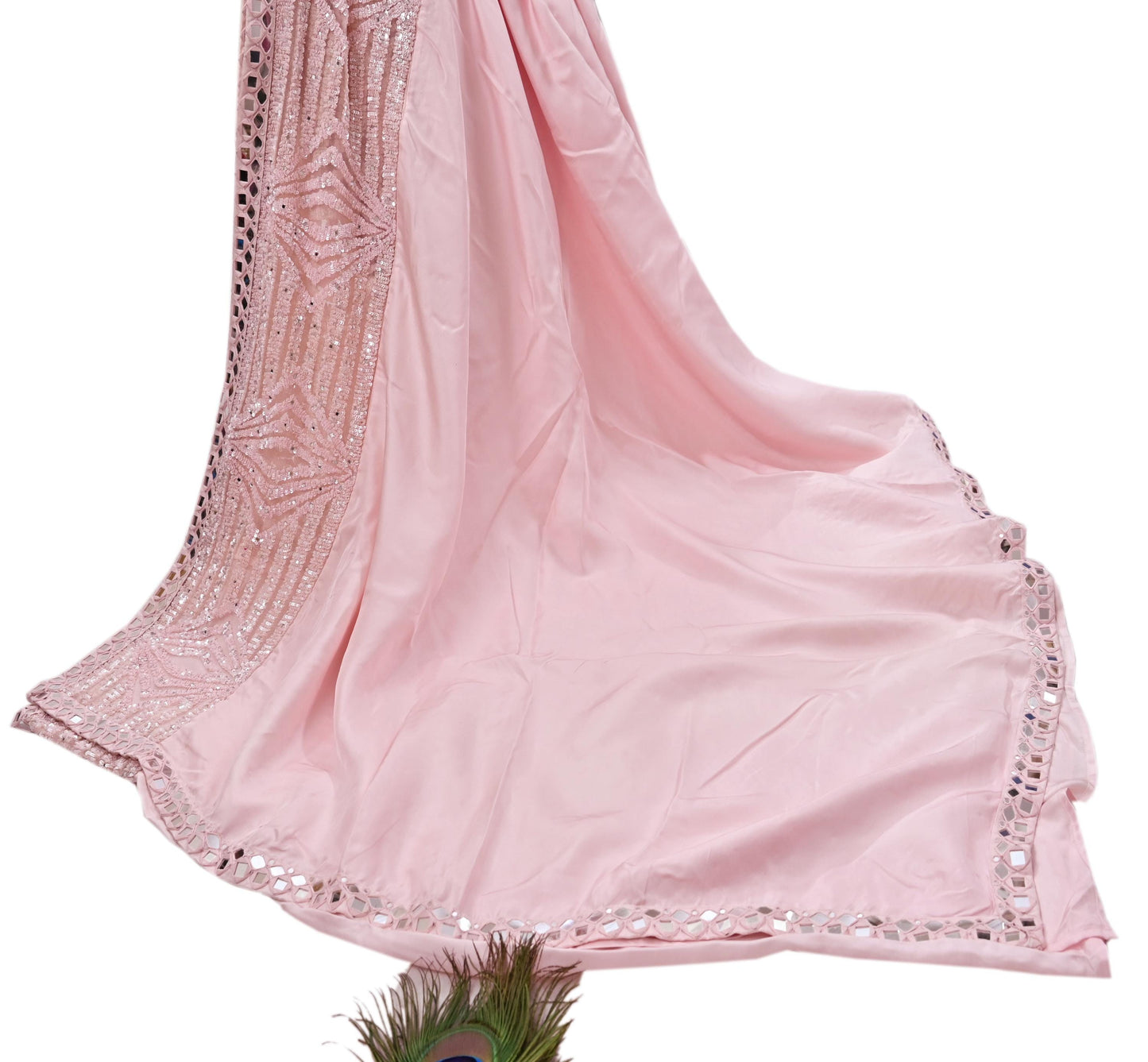 Rare Vintage Light Pink Pure Silk Saree Hand Beaded Abu Jani Designer Sari 5.5 Yards Bollywood Party Wear Ethnic