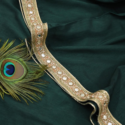 Rare Vintage Deep Green Mirror Pure Silk Saree Hand Embroidered Fabric 5.5 Yards Sari Bollywood Party Wear Ethnic Designer Saree