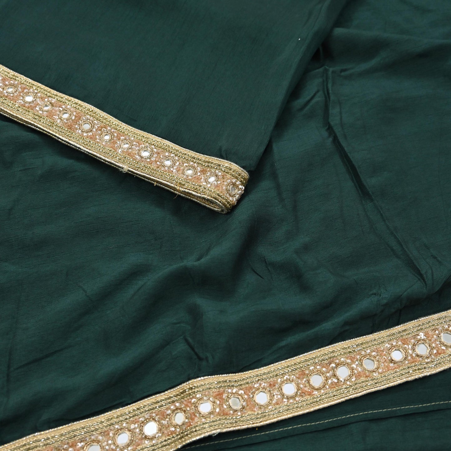 Rare Vintage Deep Green Mirror Pure Silk Saree Hand Embroidered Fabric 5.5 Yards Sari Bollywood Party Wear Ethnic Designer Saree