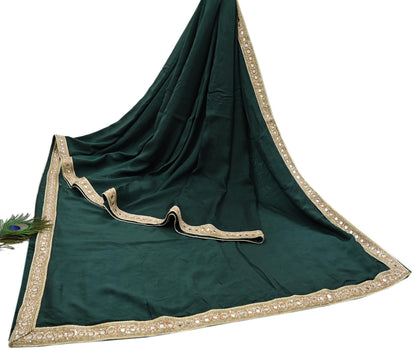 Rare Vintage Deep Green Mirror Pure Silk Saree Hand Embroidered Fabric 5.5 Yards Sari Bollywood Party Wear Ethnic Designer Saree