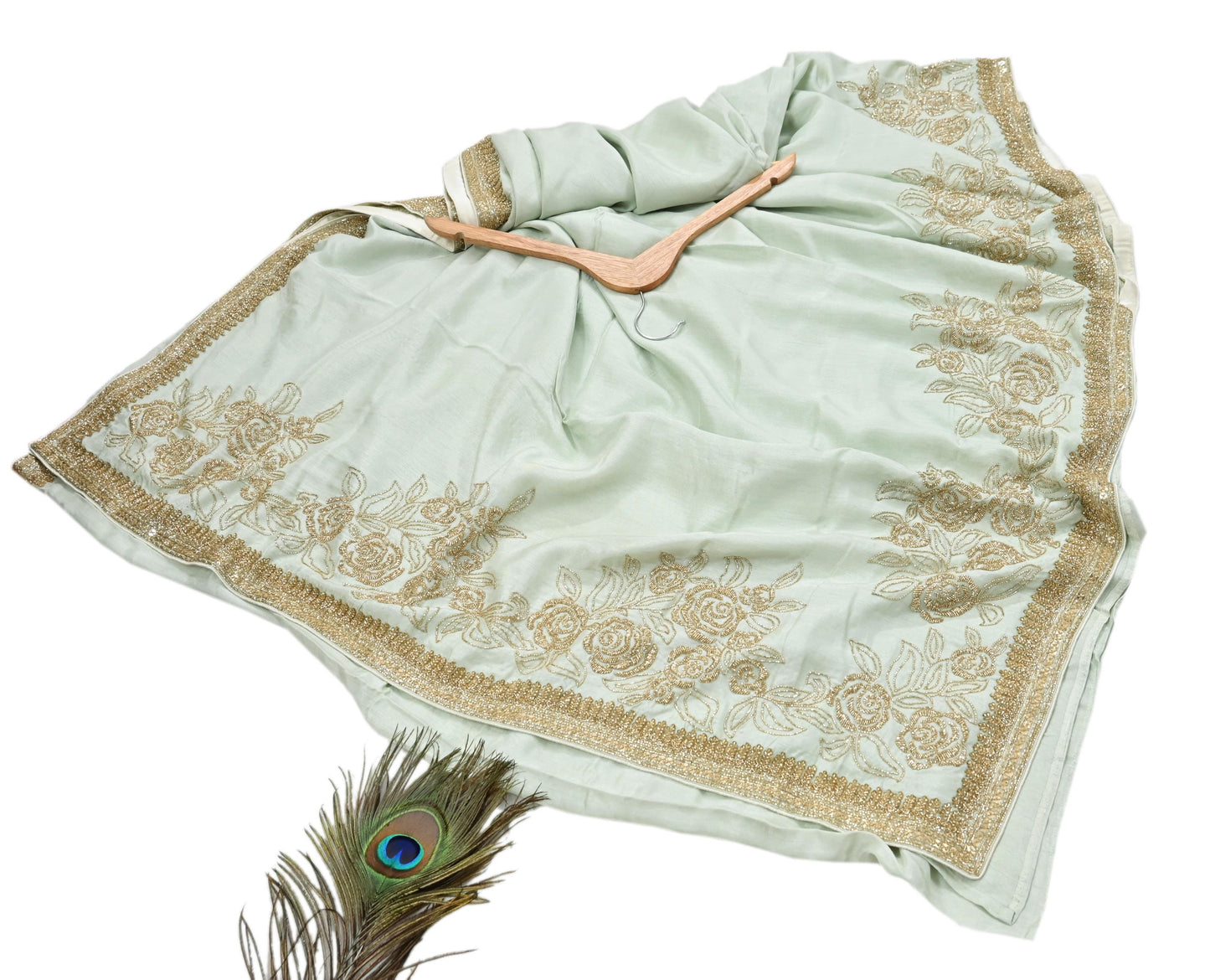Rare Vintage Olive Green Blend Silk Saree Hand Embroidered Fabric 5.5 Yard Sari Bollywood Party Wear Ethnic Designer Saree