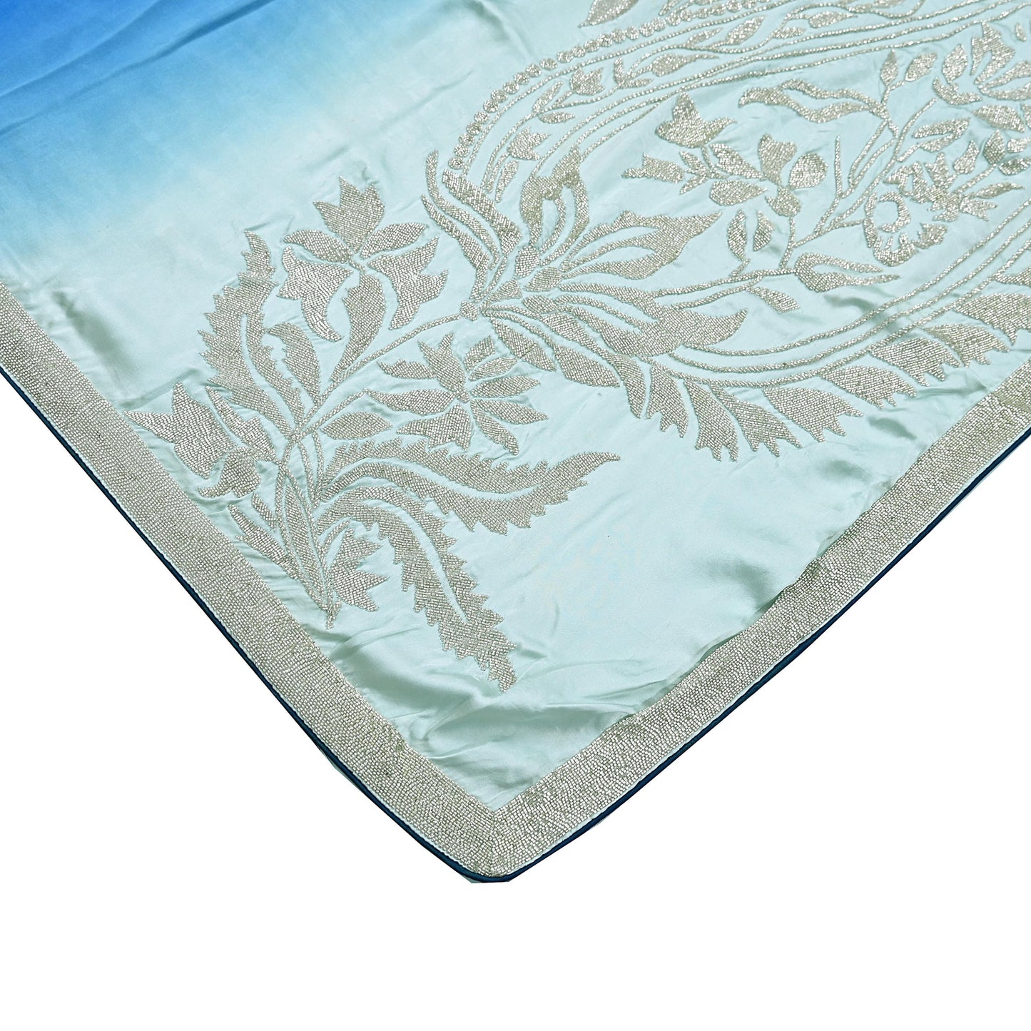 Rare Vintage Green & Blue Pure Satin Silk Saree Hand Embroidered Fabric 5.5 Yard Sari Bollywood Party Wear Designer Saree with blouse fabric