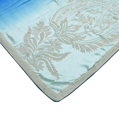 Rare Vintage Green & Blue Pure Satin Silk Saree Hand Embroidered Fabric 5.5 Yard Sari Bollywood Party Wear Designer Saree with blouse fabric
