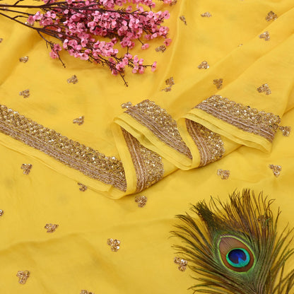 Rare Vintage Yellow Pure Organza Silk Saree Zardozi Hand Embroidered Designer Sabyasachi Sari 5.5 Yard Bollywood Party Wear