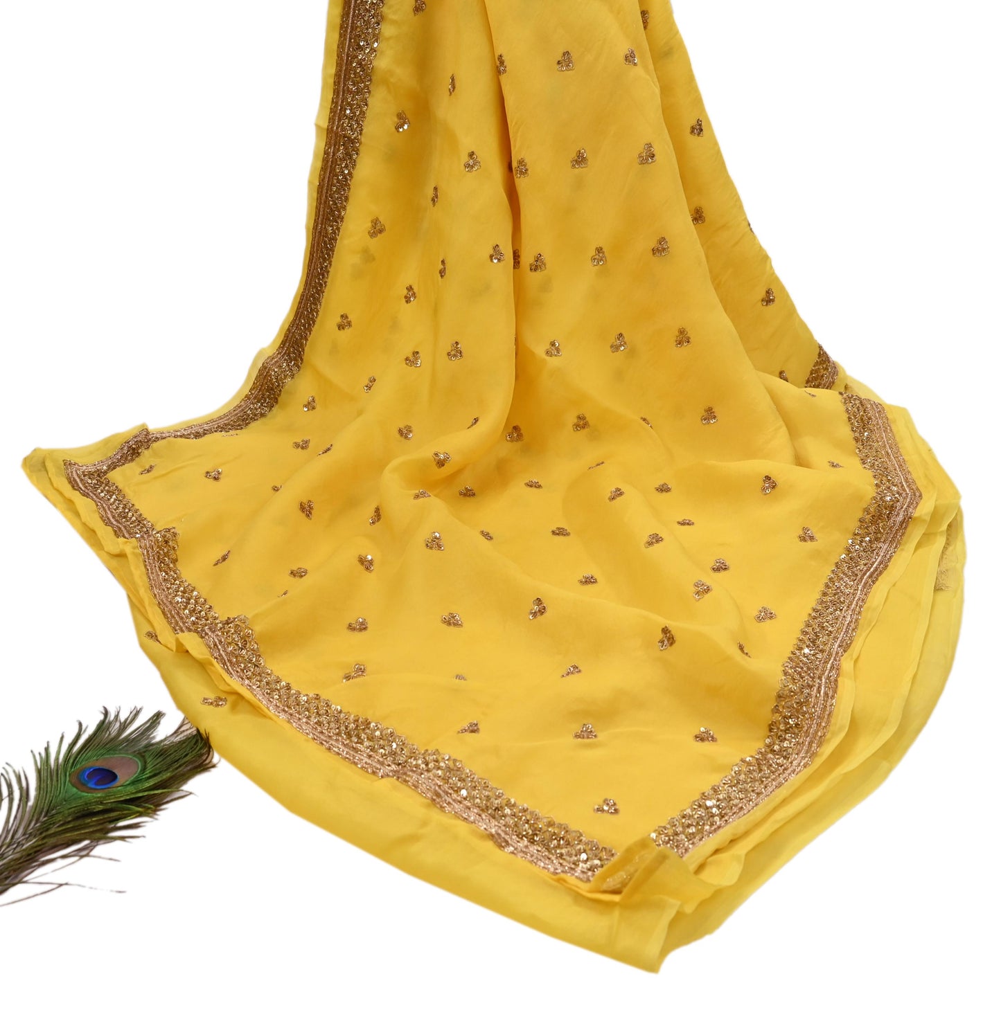 Rare Vintage Yellow Pure Organza Silk Saree Zardozi Hand Embroidered Designer Sabyasachi Sari 5.5 Yard Bollywood Party Wear