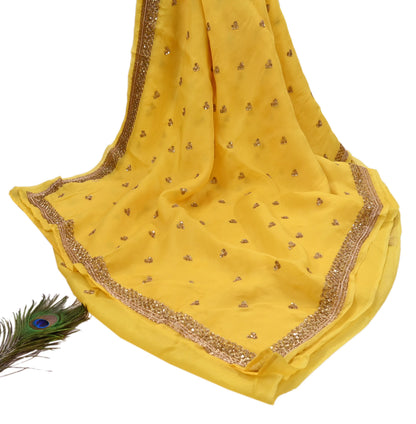Rare Vintage Yellow Pure Organza Silk Saree Zardozi Hand Embroidered Designer Sabyasachi Sari 5.5 Yard Bollywood Party Wear