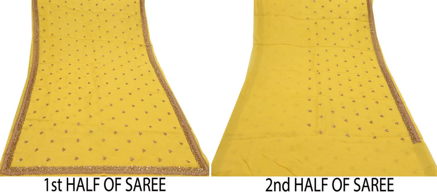 Rare Vintage Yellow Pure Organza Silk Saree Zardozi Hand Embroidered Designer Sabyasachi Sari 5.5 Yard Bollywood Party Wear