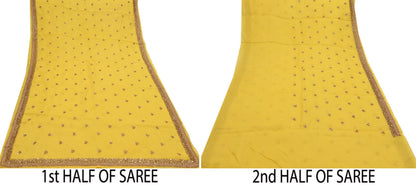 Rare Vintage Yellow Pure Organza Silk Saree Zardozi Hand Embroidered Designer Sabyasachi Sari 5.5 Yard Bollywood Party Wear