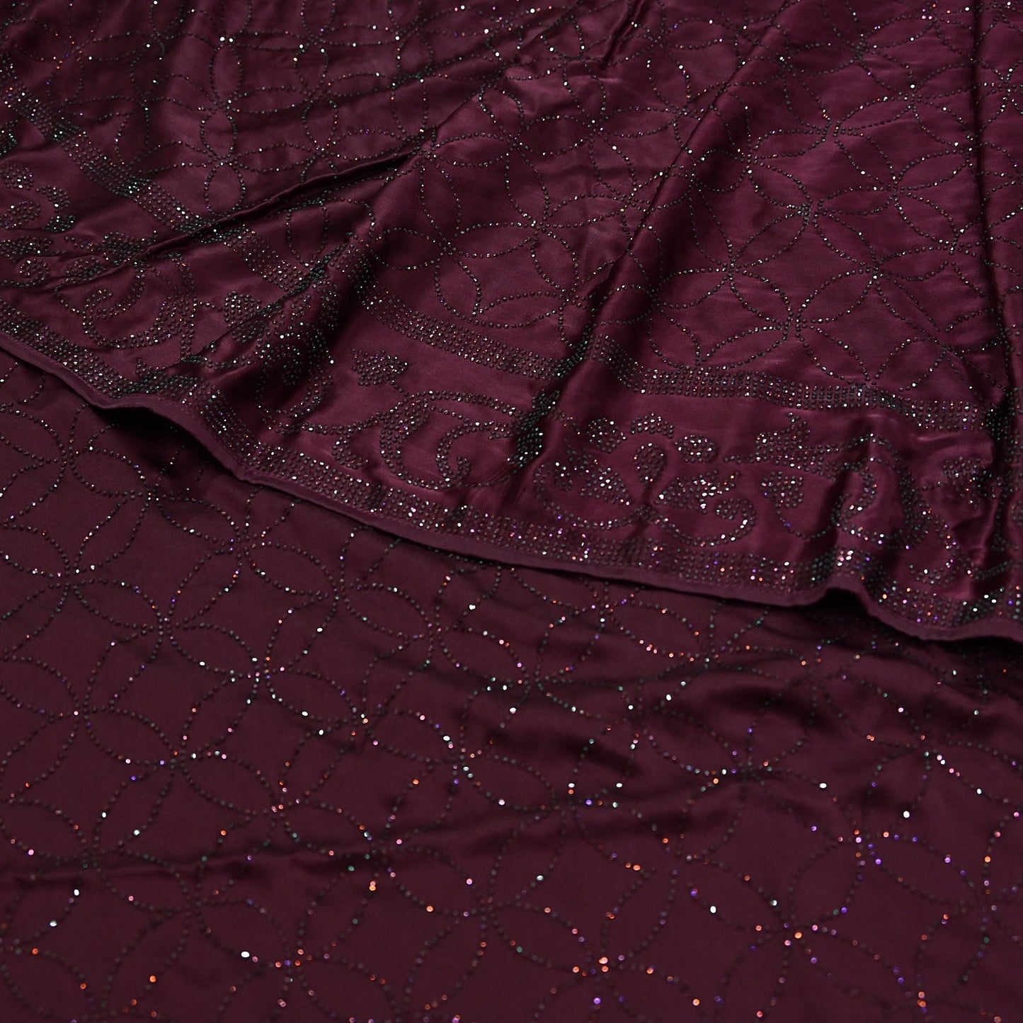 Rare Vintage Wine Pure Satin Silk Saree Hand Embroidered Fabric 5.5 Yards Sari Bollywood Party Wear Ethnic Designer Saree