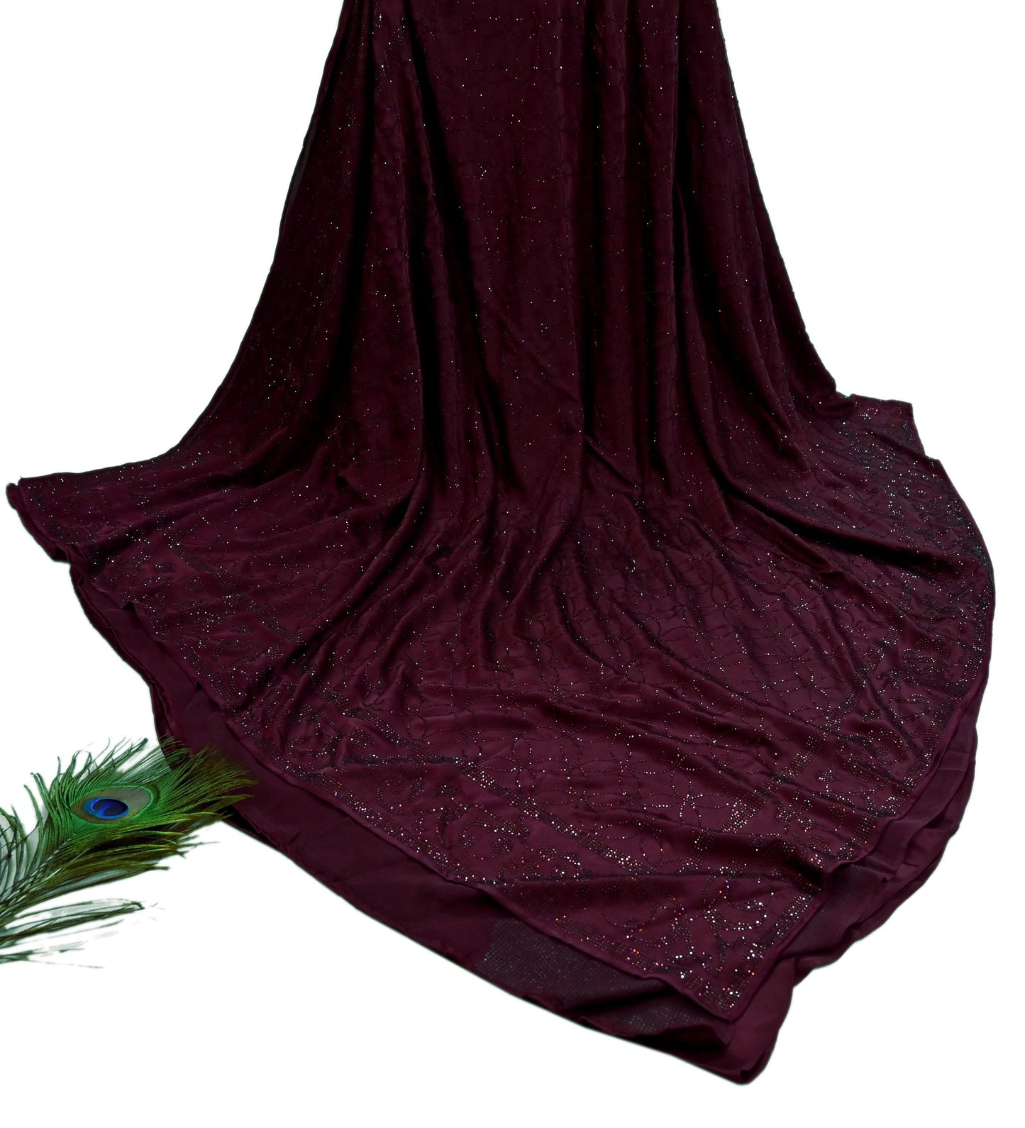 Rare Vintage Wine Pure Satin Silk Saree Hand Embroidered Fabric 5.5 Yards Sari Bollywood Party Wear Ethnic Designer Saree