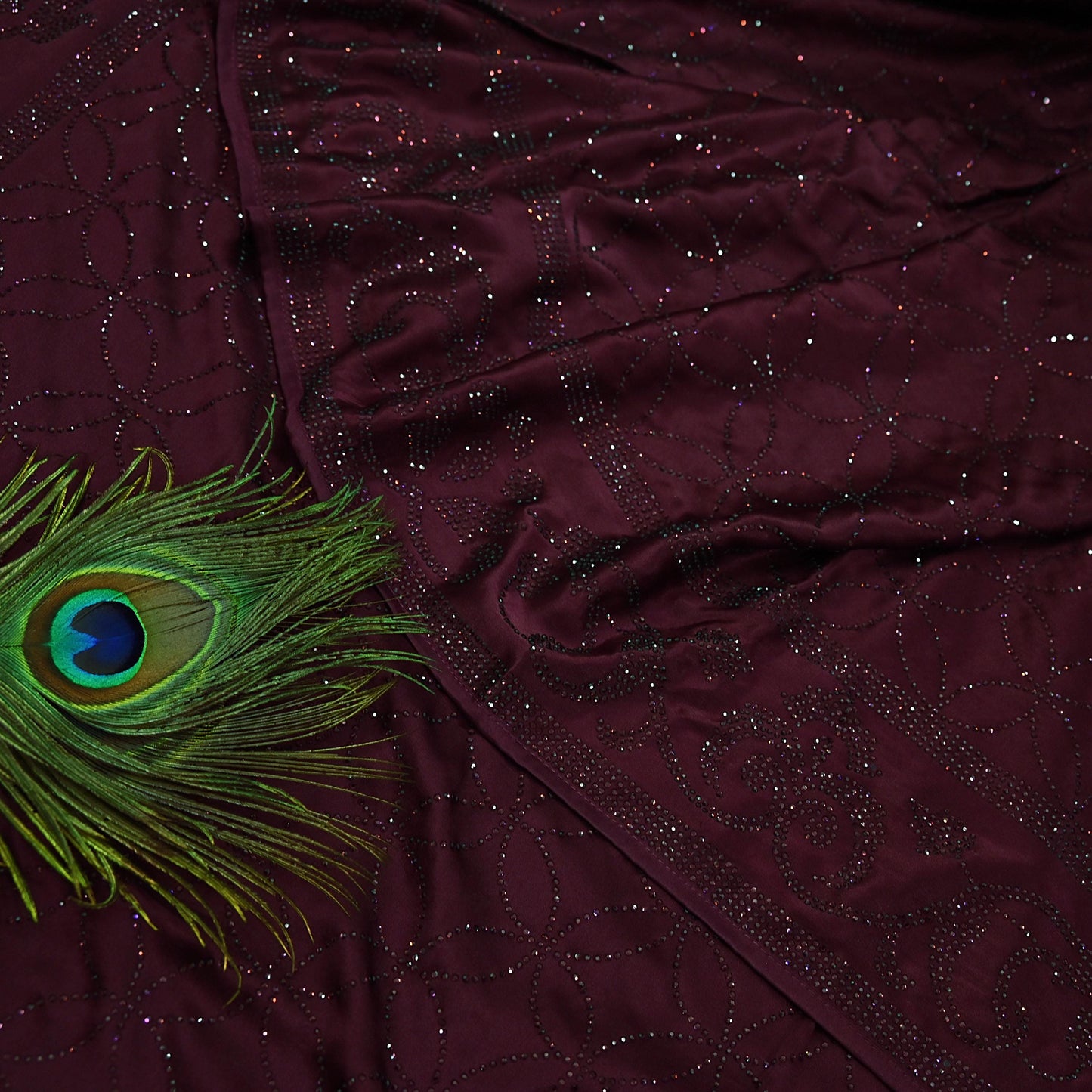 Rare Vintage Wine Pure Satin Silk Saree Hand Embroidered Fabric 5.5 Yards Sari Bollywood Party Wear Ethnic Designer Saree
