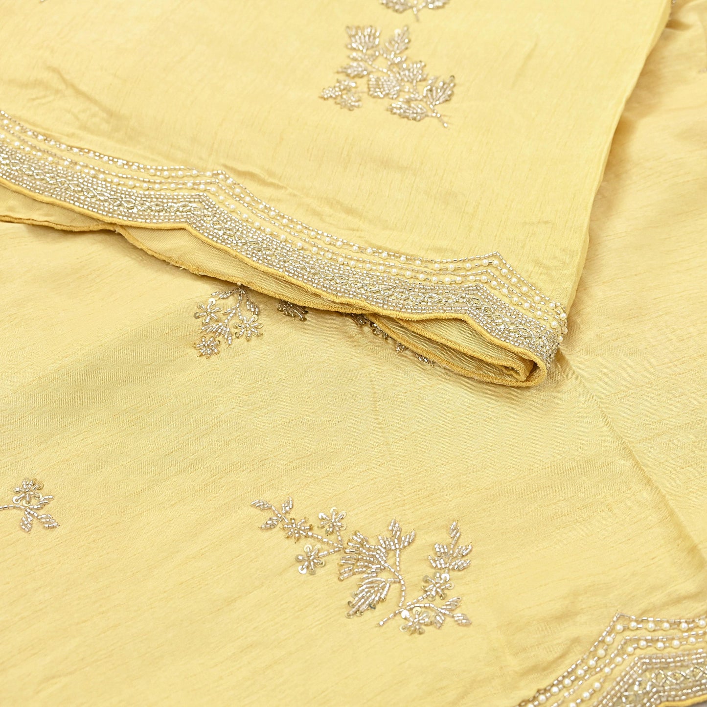 Rare Vintage Yellow Blend Silk Saree Hand Embroidered Fabric 5.5 Yard Sari Bollywood Party Wear Ethnic Designer Saree