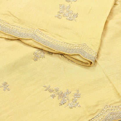 Rare Vintage Yellow Blend Silk Saree Hand Embroidered Fabric 5.5 Yard Sari Bollywood Party Wear Ethnic Designer Saree