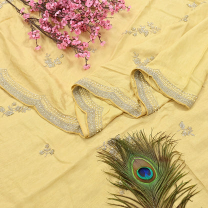 Rare Vintage Yellow Blend Silk Saree Hand Embroidered Fabric 5.5 Yard Sari Bollywood Party Wear Ethnic Designer Saree