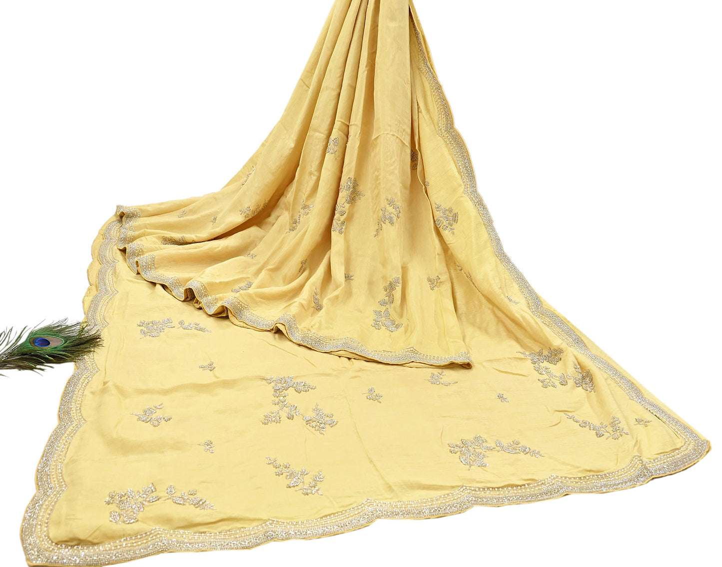 Rare Vintage Yellow Blend Silk Saree Hand Embroidered Fabric 5.5 Yard Sari Bollywood Party Wear Ethnic Designer Saree