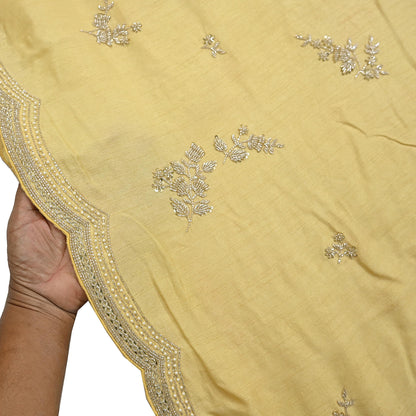 Rare Vintage Yellow Blend Silk Saree Hand Embroidered Fabric 5.5 Yard Sari Bollywood Party Wear Ethnic Designer Saree