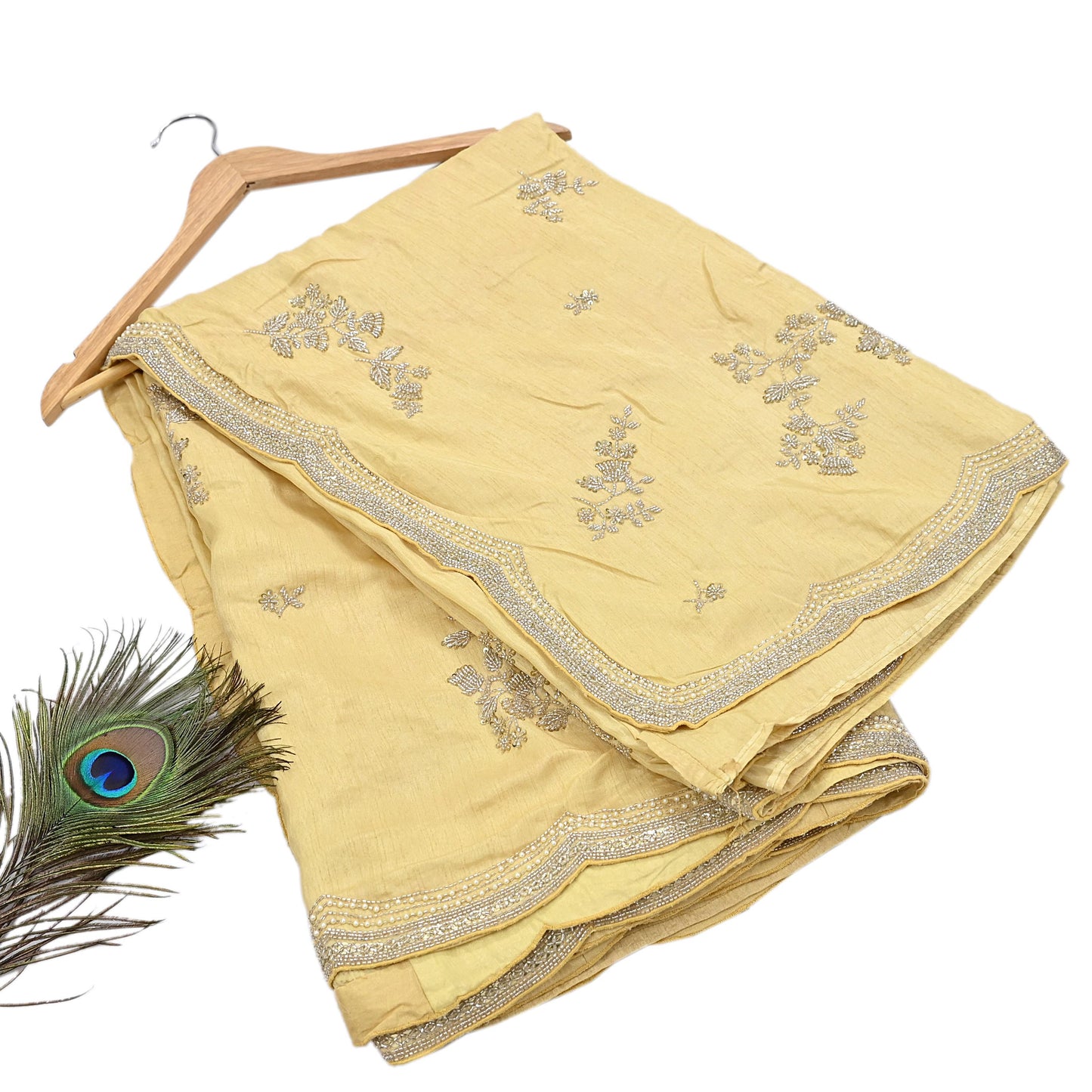 Rare Vintage Yellow Blend Silk Saree Hand Embroidered Fabric 5.5 Yard Sari Bollywood Party Wear Ethnic Designer Saree